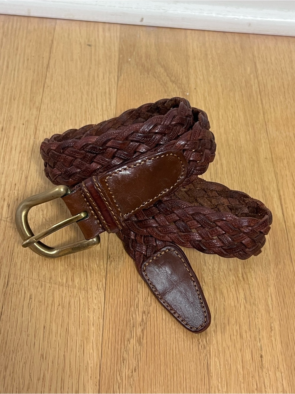 Vintage Brown Woven Braided Leather Belt